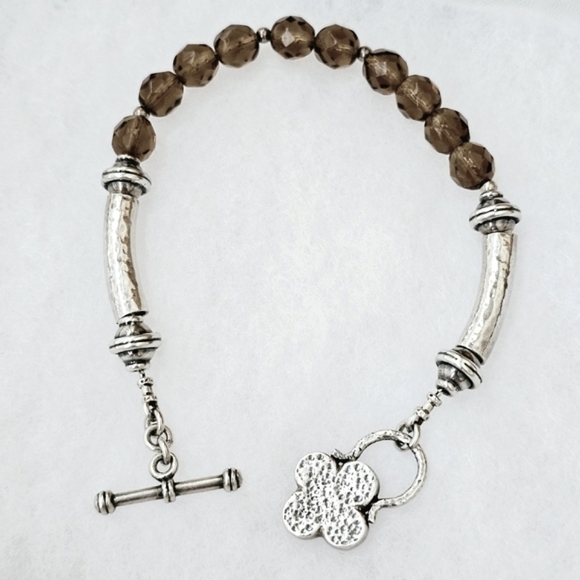 RARE Silpada Sterling Silver Smokey Topaz Clover Charm Bracelet B0689 *Firm* - Picture 7 of 13